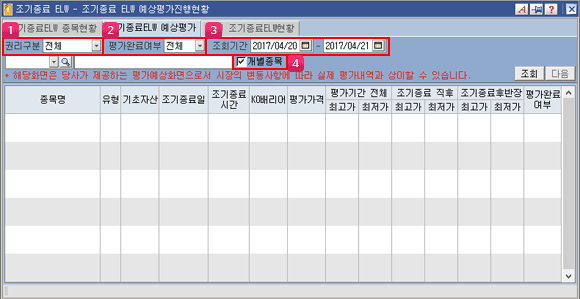 조기종료 ELW 예상평가진행현황 이미지