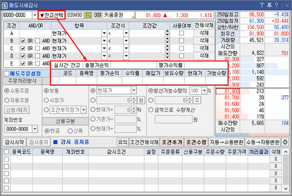 매도시세감시 화면