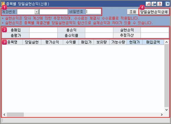 신용 종목별 당일실현손익 메인