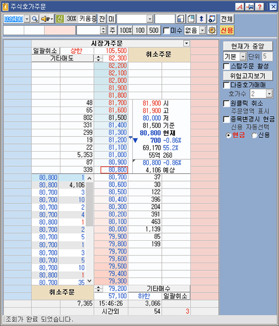 호가창 변환 / 현재가 중앙