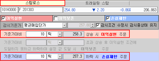 스탑로스 이익실현/손실제한 감시조건 설정